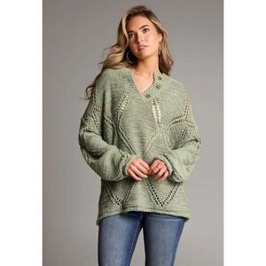 BKE Sea Spray Marl Henley Knit Sweater Women's Sz S Chunky Boho Western NWOT!